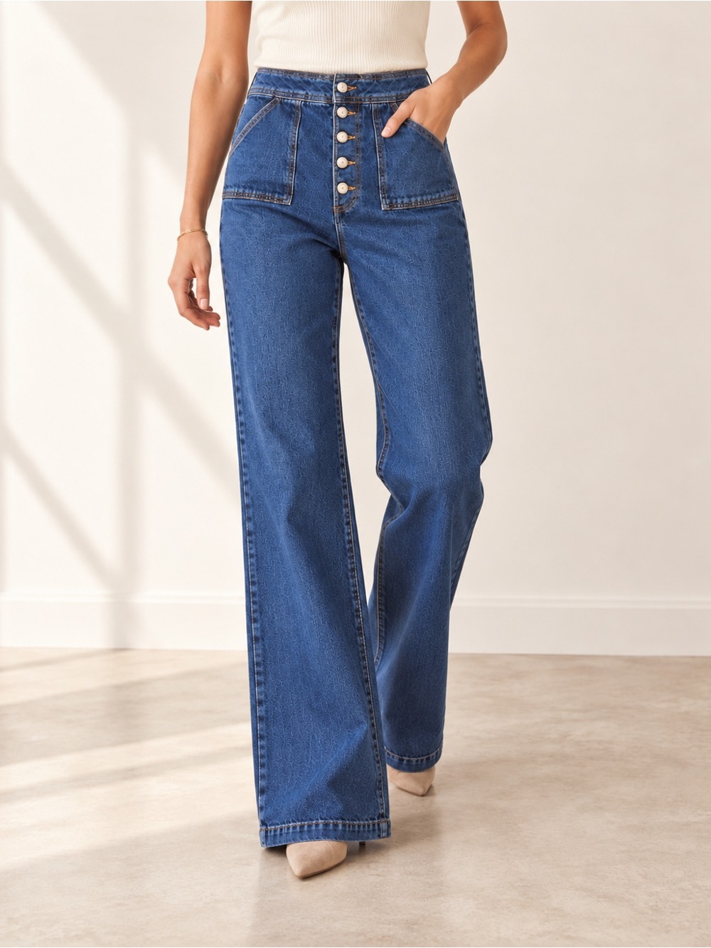 Sézane Tommy Trousers / Jeans in Dark Indigo Blue - High Rise Flare FR 40 US 8